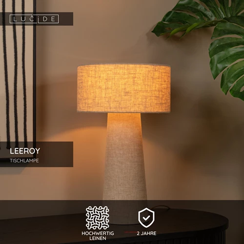 Lucide LEEROY - Tischlampe - Ø 30 cm - 1xE27 - Taupe - USP